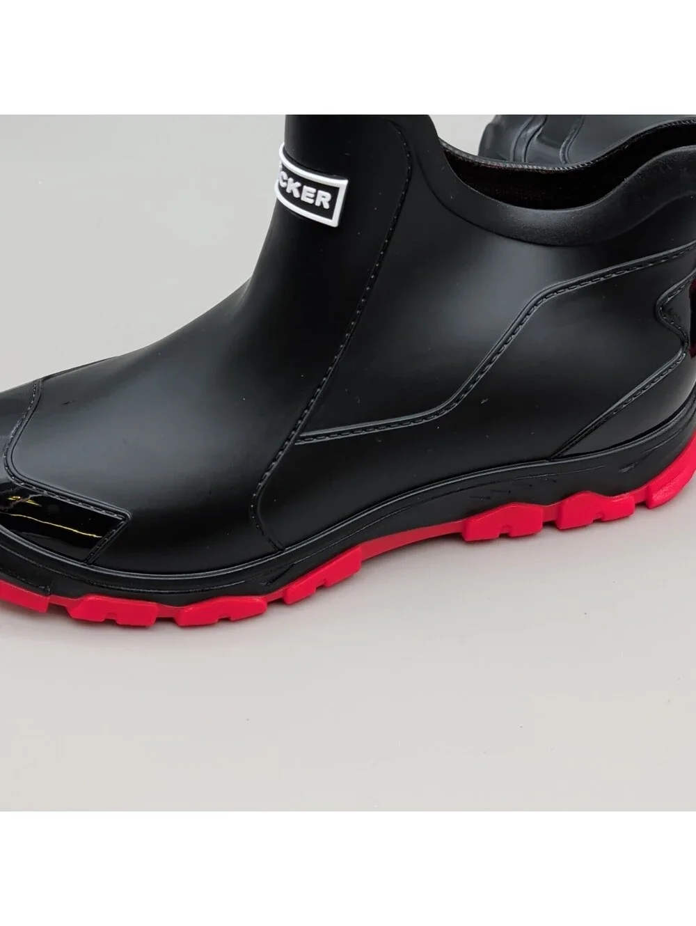 ALBICKER Men's Black/Red Rubber Slip-On Ankle Rain Boots Size US 10 EU44